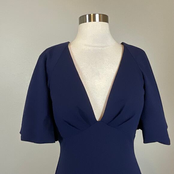 Betsy & Adam Short Sleeve Evening Gown Blue Size 6 V-Neck Long Formal Dress - Picture 5 of 11